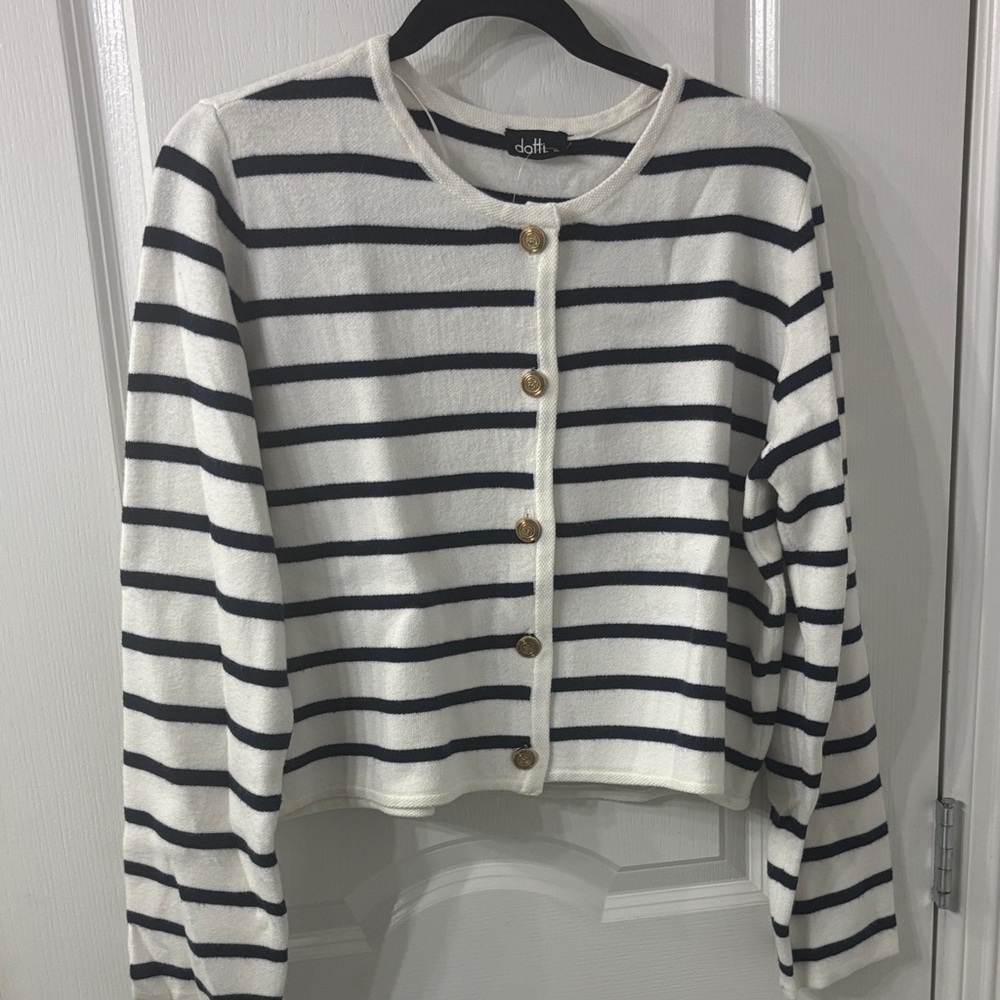 Dotti Australia Navy Blue and White Striped Sweater Cardigan